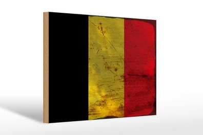 Holzschild Flagge Belgien 30x20 cm Flag of Belgium Rost Deko Schild wooden sign