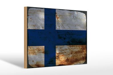 Holzschild Flagge Finnland 30x20 cm Flag of Finland Rost Deko Schild wooden sign
