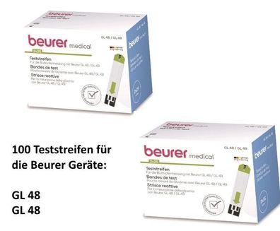 100 Beurer GL 48 49 Teststreifen 4 x 25 St. MHD 2024-06 BZ Gerät Zuckertest