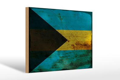 Holzschild Flagge Bahama 30x20 cm Flag of Bahamas Rost Deko Schild wooden sign