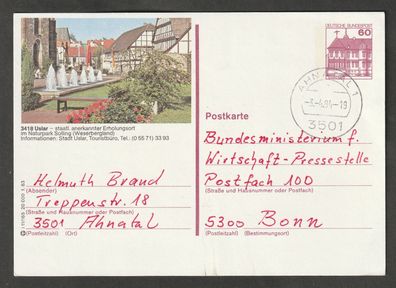 Ganzsache BRD Burgen und Schlösser von Ahnatal nach Bonn P 138
