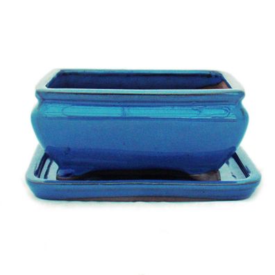 Bonsai-Schale mit Unterteller Gr. 2 - Blau - eckig - Modell G81 - L 14,5cm - B ...
