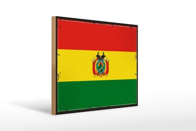 Holzschild Flagge Boliviens 40x30 cm Retro Flag of Bolivia Schild wooden sign