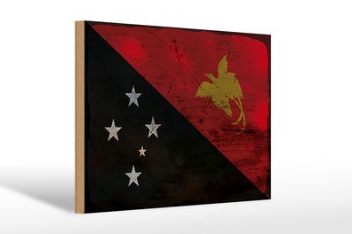Holzschild Flagge Papua-Neuguinea 30x20 cm New Guinea Rost Schild wooden sign