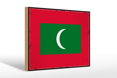 Holzschild Flagge Malediven 30x20 cm Retro Flag Maldives Deko Schild wooden sign