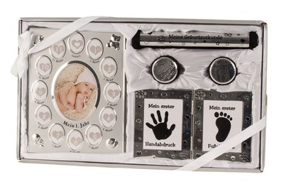 Baby Geschenk Set Milchzahn- Haardose Fotorahmen Röhre
