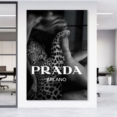 Wandbild Leopard Fashion Prada Milano Luxury Leinwand , Acrylglas Aluminium , Canvas