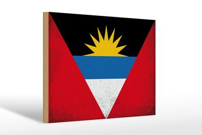 Holzschild Flagge Antigua und Barbuda 30x20cm Flag Vintage Schild wooden sign