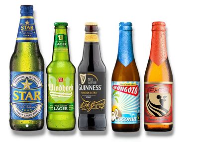 Afrika Probierset- Teste Nigeria , Ghana und Namibia mit 5 beliebten Sorten Bier