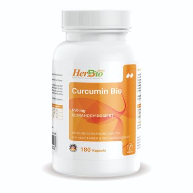 Curcumin Bio 180 Vegane Kapseln 650mg-hochdosiert-direkt vom Hersteller