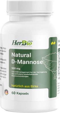 Natural D-Mannose 500mg (60 VEGANE Kapseln), 2000 mg pro Tagesportion (4 Kapseln)