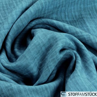 Stoff Baumwolle Musselin Batik jeansblau Double Gauze Gaze hellblau durchgefärbt