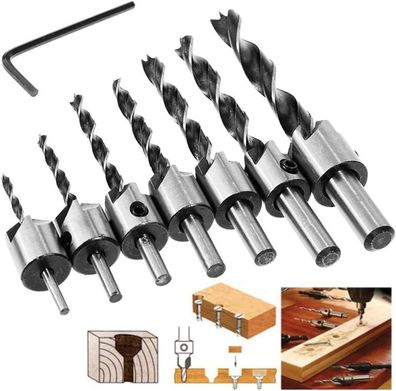 Senker-Bohrer-Set, 8 Stück HSS 5-schneidige Zimmerei-Senker-Herzbohrer-Bits Fasenschn