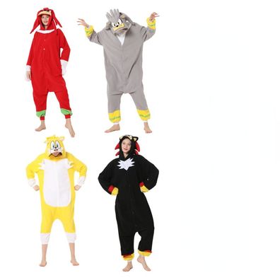 Spiel Sonic Onesie Hooded Pyjamas Herren Damen Overall Cosplay Schlafanzug S-XL