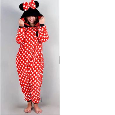 Minnie Mous Hooded Pyjamas Robe Nachtwäsche Flanell Tier Jumpsuit Cosplay Nachthemd