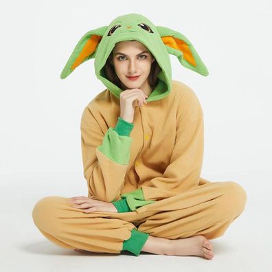 Yoda Cartoon Jumpsuit Tier Hooded Pyjamas Flanell Schlafmantel Cosplay Nachtwäsche