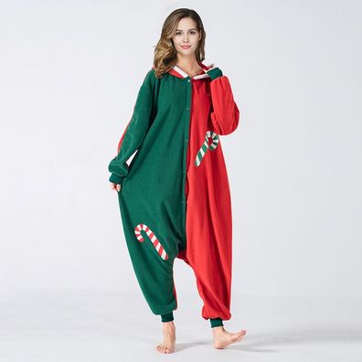 Ins Weihnachtshirsche Hooded Pyjamas Spliced Jumpsuit Flanell Schlafmantel Homewear