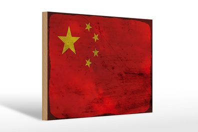 Holzschild Flagge China 30x20 cm Flag of China Rost Deko Schild wooden sign
