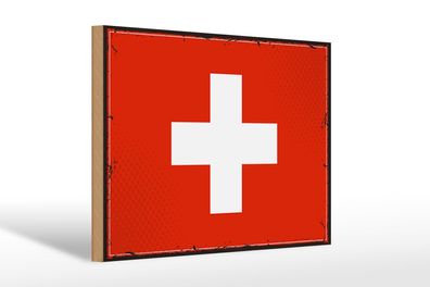 Holzschild Flagge Schweiz 30x20cm Retro Flag Switzerland Deko Schild wooden sign
