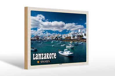 Holzschild Reise 30x20 cm Lanzarote Spanien Arrecife Stadt Meer wooden sign