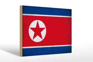 Holzschild Flagge Nordkorea 30x20 cm North Korea Vintage Deko Schild wooden sign
