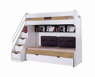Multifunktionales Hochbett 90x200cm Compact natur K3 mit Bett, Bettkasten, Schubladen
