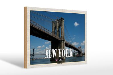 Holzschild Reise 30x20 cm New York USA Brookly Bridge Brücke Schild wooden sign