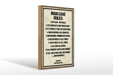 Holzschild Spruch 20x30 cm Man Cave Rules my cave my rules Schild wooden sign