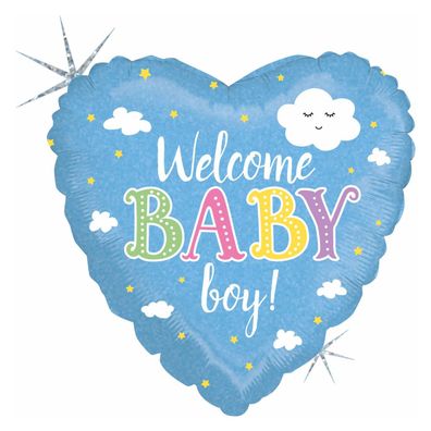 Karaloon Herz Ballon Welcome Baby Boy aus aluminiumbeschichteter Folie