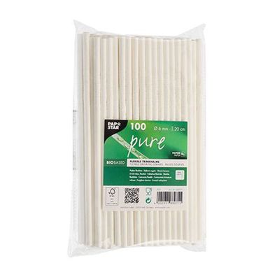 Papstar Papierstrohhalme pure 6 mm 20 cm flexibel weiß 100 Stück