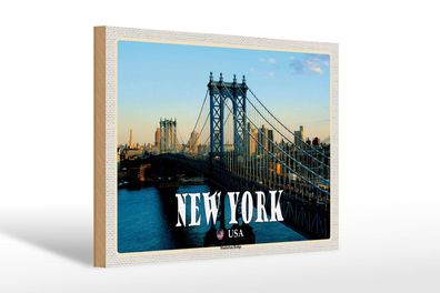 Holzschild Reise 30x20 cm New York USA Manhattan Bridge Brücke Deko wooden sign