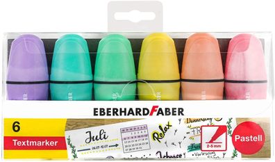 Eberhard Faber 551403 - Mini Textmarker mit Keilspitze, in Pastell Farben, 6er Etui