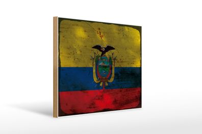 Holzschild Flagge Ecuador 40x30 cm Flag of Ecuador Rost Deko Schild wooden sign