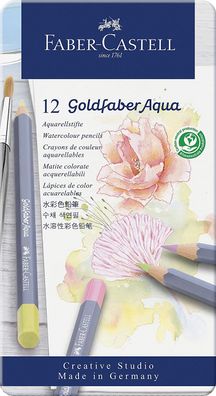 Faber-Castell 114622 - Aquarellstift Aqua Goldfaber, 3,3 mm Mine, 12 Pastellfarben...