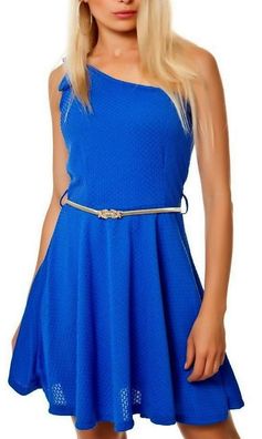 SeXy Miss Damen Girl Mini Kleid One shoulder Dress 34/36/38 blau Gürtel gold NEU