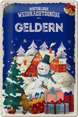 Blechschild Weihnachtsgrüße aus Geldern Geschenk Deko Schild tin sign 20x30 cm