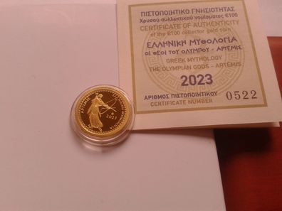 100 euro 2023 PP Griechenland Artemis Gold 3,89g Gold Griechische Kultur - SOFORT