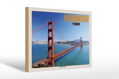 Holzschild Reise 30x20 cm San Francisco USA Golden Gate Bridge Deko wooden sign