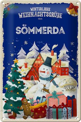 Blechschild Weihnachtsgrüße Sömmerda Geschenk Deko Schild tin sign 20x30 cm