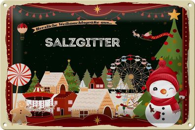 Blechschild Weihnachten Grüße Salzgitter Geschenk Deko Schild tin sign 30x20 cm