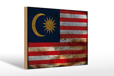 Holzschild Flagge Malaysia 30x20cm Flag of Malaysia Rost Deko Schild wooden sign