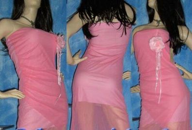 SeXy Miss Damen Bandeau Minikleid Chiffon Dance Dress Rose Brosche rosa 34/36/38