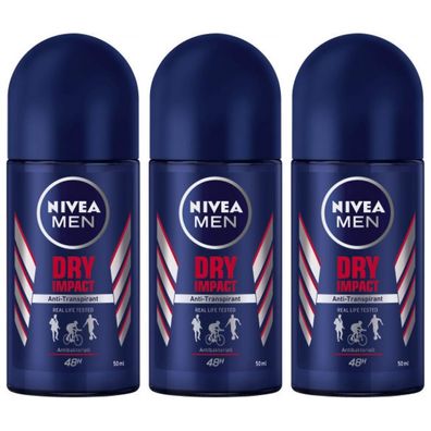 110,93EUR/1l 3 x Nivea 50ml Roll On Dry Impact Deodorant Antitranspirant