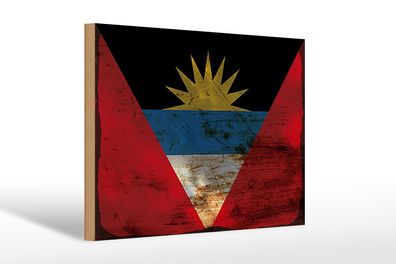 Holzschild Flagge Antigua und Barbuda 30x20 cm Flag Rost Deko Schild wooden sign