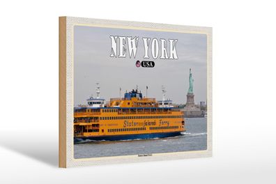Holzschild Reise 30x20 cm New York USA Staten Island Ferry Fähre wooden sign