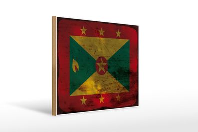 Holzschild Flagge Grenada 40x30 cm Flag of Grenada Rost Deko Schild wooden sign