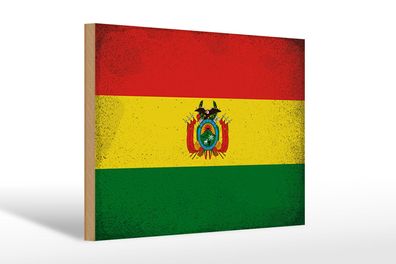 Holzschild Flagge Bolivien 30x20cm Flag of Bolivia Vintage Schild wooden sign
