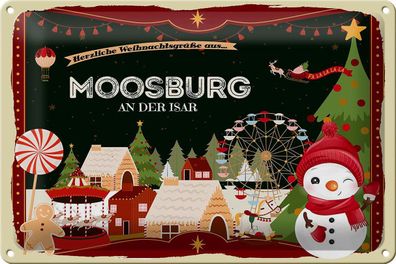 Blechschild Weihnachten Grüße aus Moosburg AN DER ISAR Deko tin sign 30x20 cm