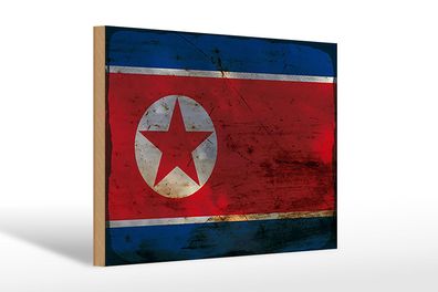 Holzschild Flagge Nordkorea 30x20 cm North Korea Rost Deko Schild wooden sign
