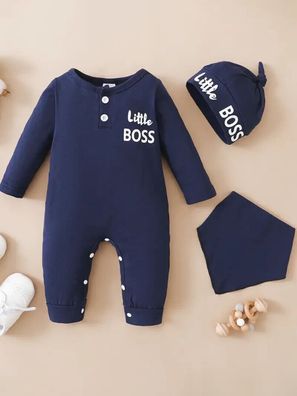 Baby Unisex Overall, blau, Lätzchen und Hut, Gr. 1 bis 9 Mon. NEU